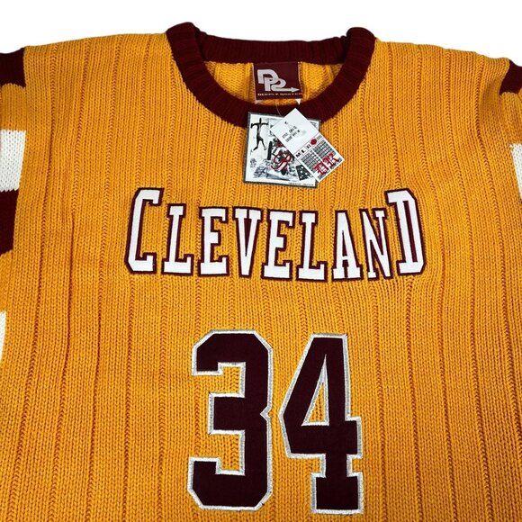 Vtg Deeply Rooted Mens Yellow Cleveland 34 NBA Basketball Knit Sweater Size 2XL - Picture 5 of 16